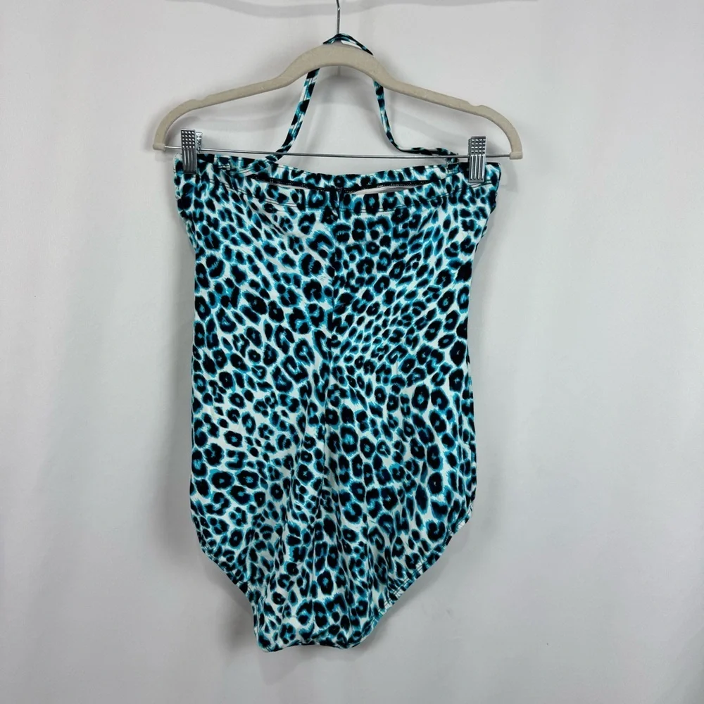 Jantzen Women’s M One Piece Halter / Strapless Swimsuit Blue Black Cheetah Print